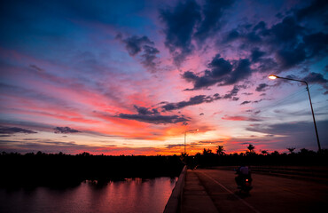 sky sunset clouds,  Colorful Fiery orange and red sunset sky