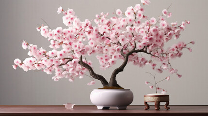 cherry blossom bonsai tree in a vase