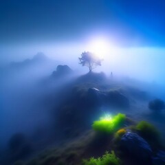Fototapeta na wymiar Single tree in the fog.