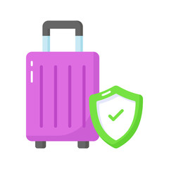 Security shield on attache case denoting vector of luggage security, luggage insurance icon