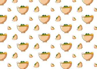 Ramen food pattern in bowl on white background