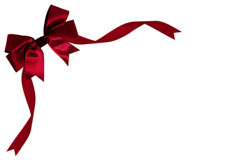 red ribbon with red bow on top left corner, transparent and white background, PNG image. - Powered by Adobe