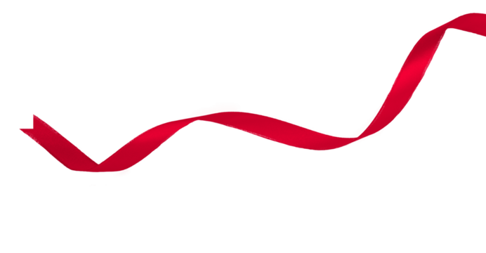 red ribbon isolated on transparent and white background, PNG image.