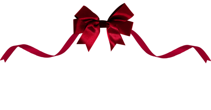 red ribbon with red bow isolated on transparent and white background, PNG image.