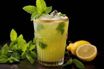 lemonade garnished with mint leaves and straw