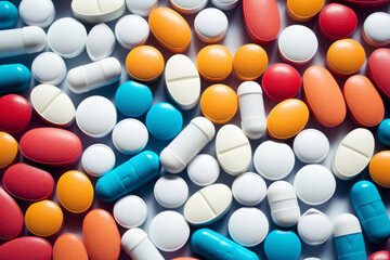 Vibrant Illustration of Drug Interactions with a Colorful Array of Pills