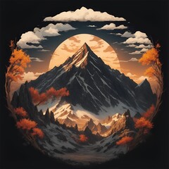 mountains, hills, trees t-shirt style landscape generated ai