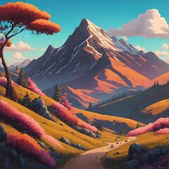 mountains hills trees landscape generated ai
