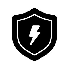 Lightning bolt with protection shield, amazing icon of safe energy, energy protection vector