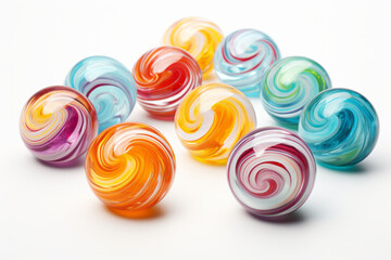 Fototapeta na wymiar Colorful Marbles in a Whirlwind on White Background