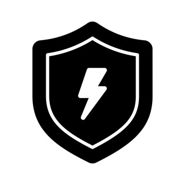 Lightning bolt with protection shield, amazing icon of safe energy, energy protection vector