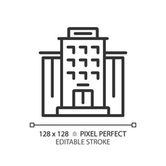 2D pixel perfect editable black apartment icon, isolated vector, building thin line illustration.