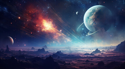 Fototapeta na wymiar Space scene with planets and nebula