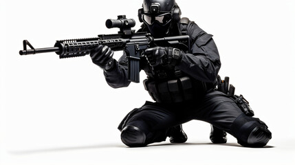 Swat police special forces with rifle - obrazy, fototapety, plakaty