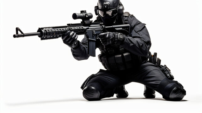 Swat police special forces with rifle
