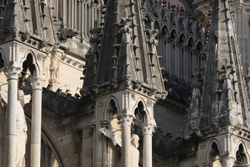 Notre Dame de Reims Cathedral. Gothic architecture detail.