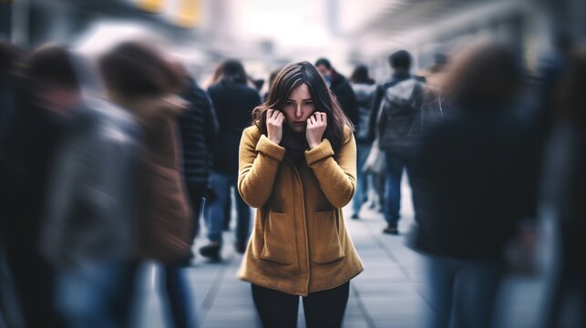The concept of depression, featuring a young girl in a state of despair, hiding her face with her hands, symbolizing emotional pain, sadness, and isolation. Generative AI