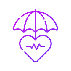 Heartbeat waves on heart under umbrella, concept icon of health insurance, heart care vector