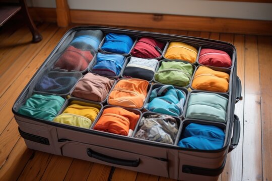 packing cubes organized in a suitcase
