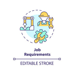 Job requirements multi color concept icon. Technical skills. Agricultural worker. Operating machinery. Automation process. Round shape line illustration. Abstract idea. Graphic design. Easy to use