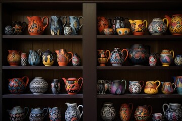 Fototapeta premium beautifully painted pottery collection on shelves