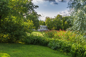 Siberian Marble Gallery decorative pedestrian roofed Palladian bridge in Tsarskoye Selo