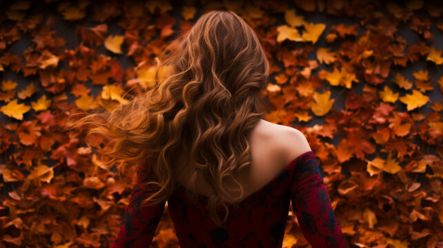 紅葉と女性の後ろ姿 秋 メープル | autumn leaves, Generative AI