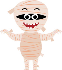 Mummy . Cute halloween cartoon character . Flat design . PNG .