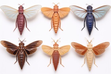 collection of cicada lifecycle stages in a row