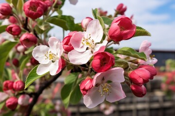 close-up of apple blossoms before turning into fruits