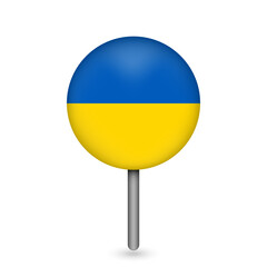 Map pointer with contry Ukraine. Ukraine flag. Vector illustration.