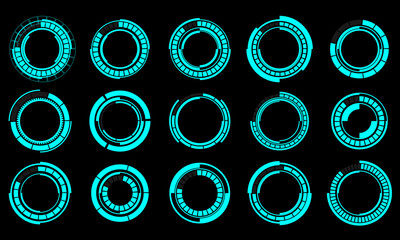 Set of sci fi blue circle user interface elements technology futuristic design modern creative on black background vector - 633627699