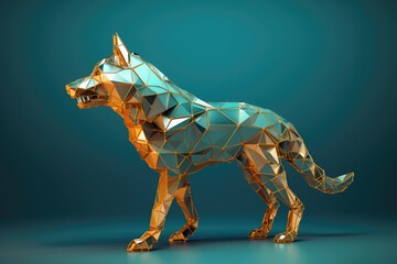 Abstract Wolf in Low Poly Style extreme closeup. Generative AI