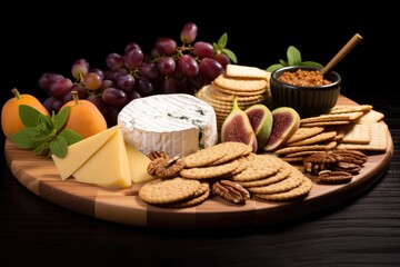 gourmet cheese platter with figs and crackers