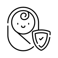 Protection shield with baby, baby insurance, child safety vector design