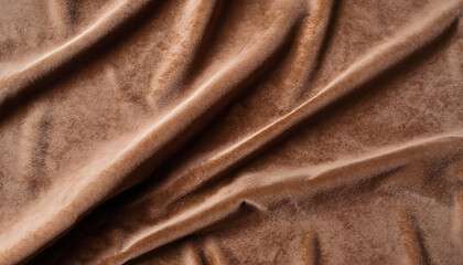 Brown soft velvet fabric with drapery. velvet draped velour background. Wrinkled cloth fabric banner