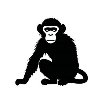Monkey silhouette black and white. Generative ai