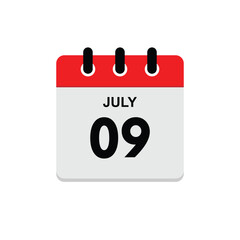 calender icon, 09 july icon with white background