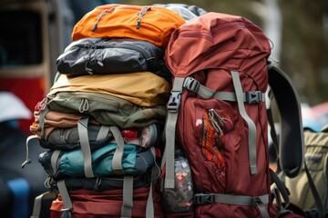 close-up of a packed hiking backpack