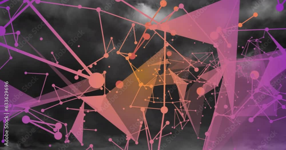Poster animation of connected dots forming geometric shapes over lightning through dense clouds