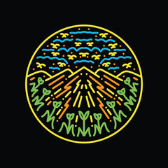 Premium Monoline Colorful Mountain Vector Graphic Design illustration Vintage style Emblem Symbol and Icon