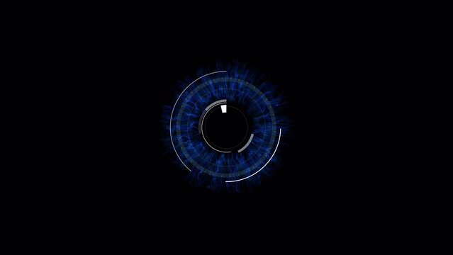5 sec Appear Circle HUD Eye. PNG Alpha.Eye Seamless digital technological HUD UI template. Robotics concept. Human, robot eye. Sci Fi futuristic animation. AI