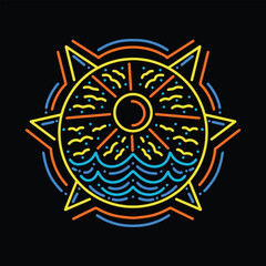 Premium Monoline Colorful Wave Vector Graphic Design illustration Vintage style Emblem Symbol and Icon