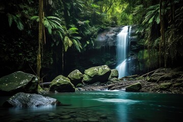 natural waterfall amidst pristine rainforest