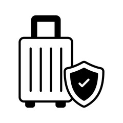 Security shield on attache case denoting vector of luggage security, luggage insurance icon