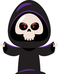 Grim reaper . Cute halloween cartoon character . Flat design . PNG .