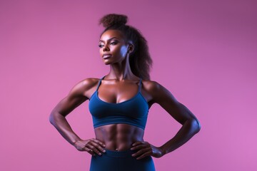Obraz premium Elegant Black Woman. Lean Physique and Confidence Shine. Engaging Presence on Isolated Background. Graceful Strength and Captivating Beauty in Focus. Generative Ai