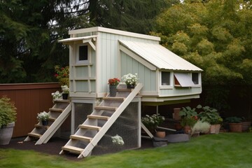 elevated chicken coop with built-in ramp