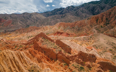 Tosor Fairy Tale Skazka Canyon Red Orange Colored Rock Formation Landscape at Sunset