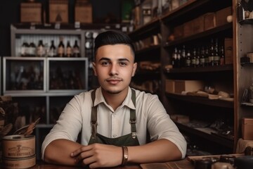 portrait of a young man working in his store